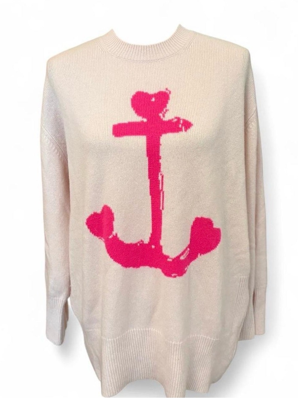 Kerri Rosenthal Maggie Sail Away/Save Me - Pearl/Hot Pink Anchor Heart Sweater